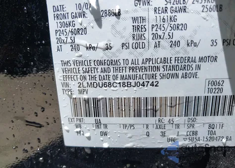 2008 Lincoln Mkx from USA, damaged, VIN 2LMDU68C18BJ04742